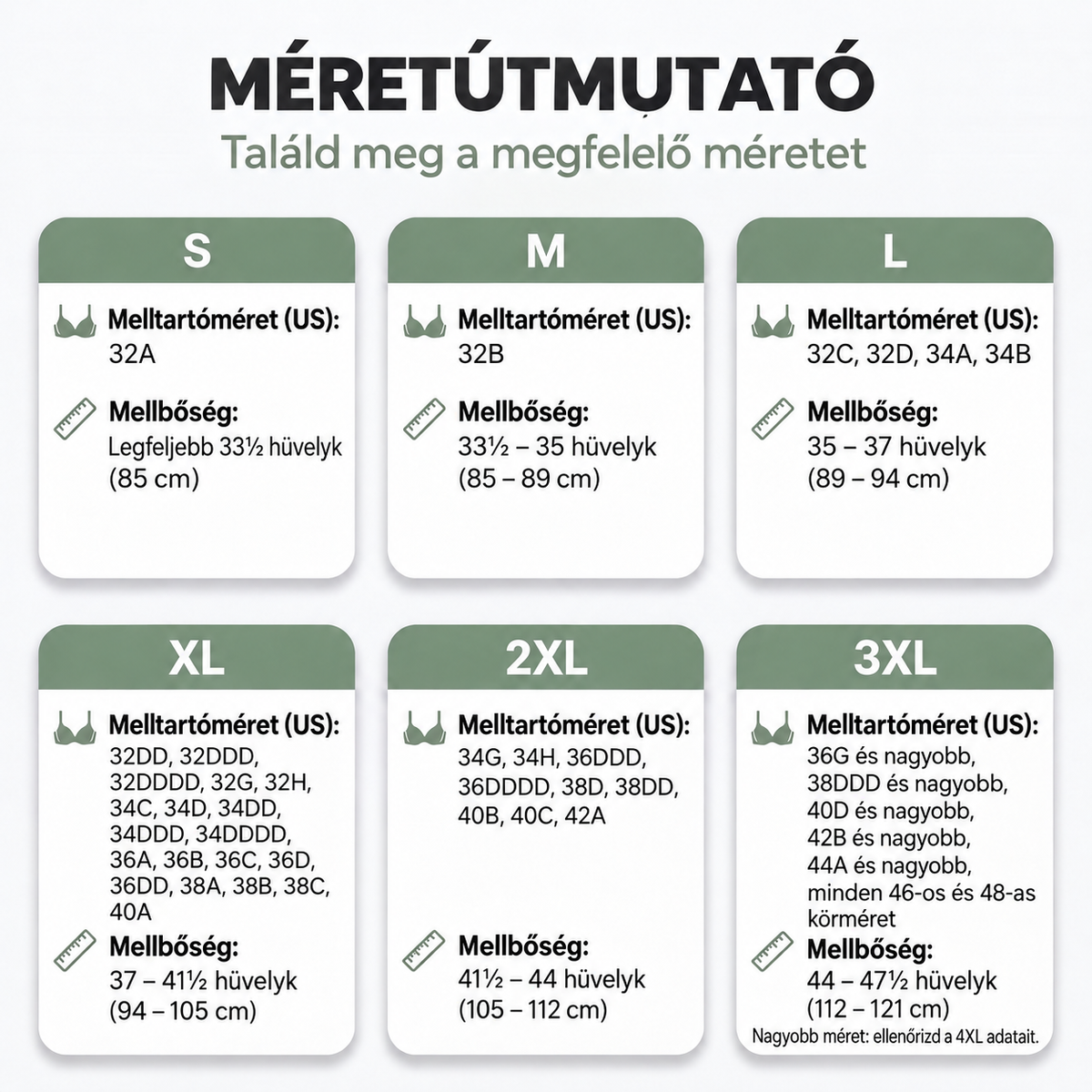 Kényelmes trikó beépített melltartóval – mérettáblázat